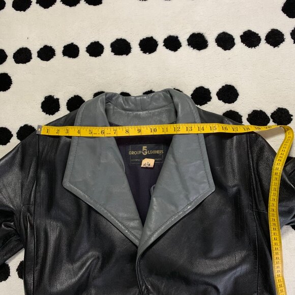 Vintage 70s Leather Maxi Trench Coat Small Black Belted Retro Long Overcoat - Picture 13 of 16